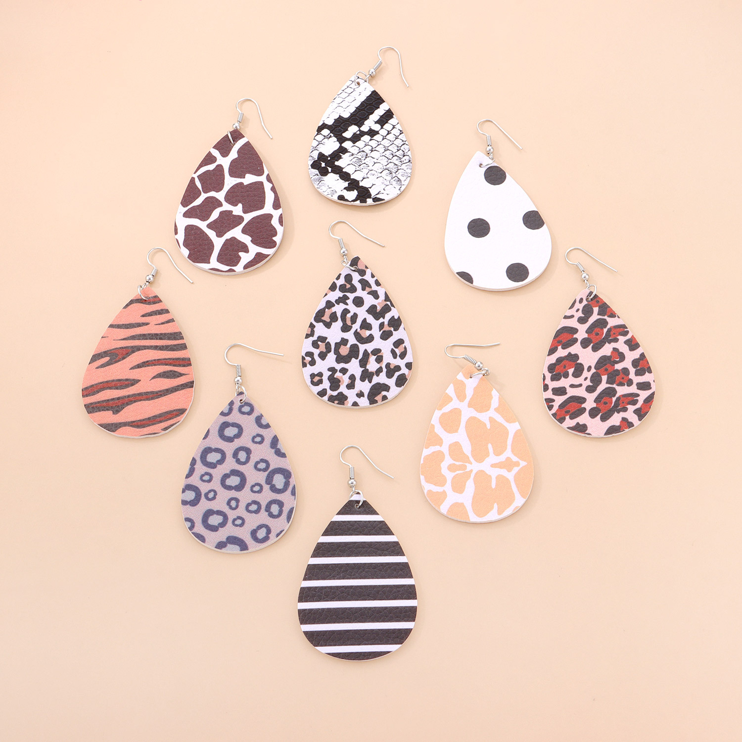 Leopard Print Teardrop Leather Dangle Drop Earrings for Women
