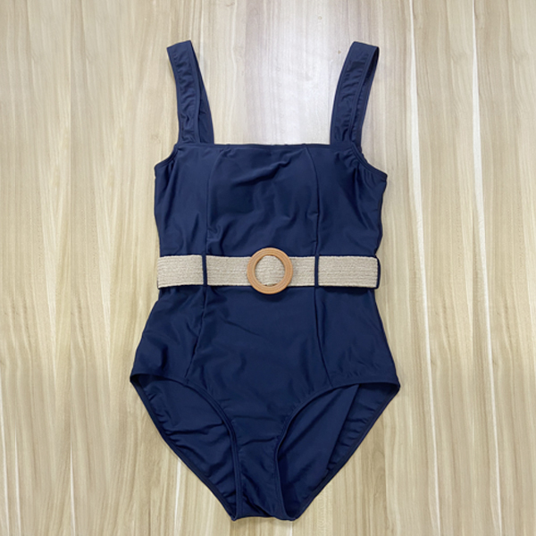 PLUS WOMEN'S BELTED SQUARE NECK SWIMSUIT GIRL'S ONE-PIECE SWIMWEAR FASHIONABLE BATHING SUIT