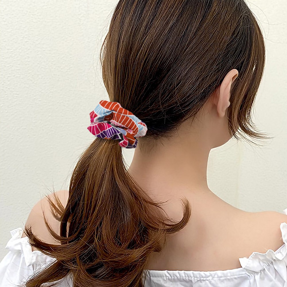 Women Floral Plaid Hair Scrunchies Vintage Wild Hair Ring Elastic
