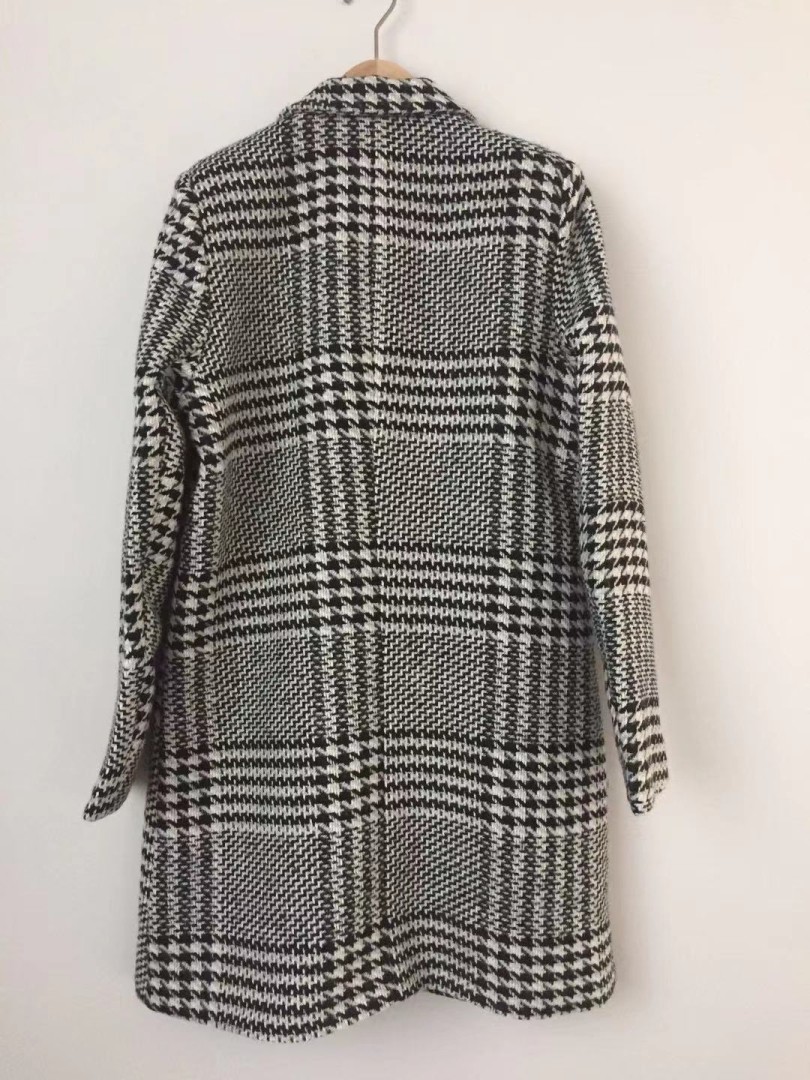 Women's coat Long sleeve check double breasted coat lady's outerwear