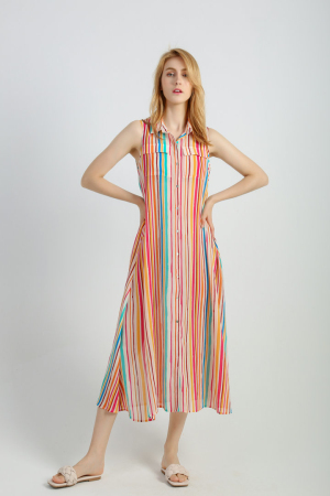 Women's Casual Chiffon Summer Dress Paux Neck Plaid Long Dress