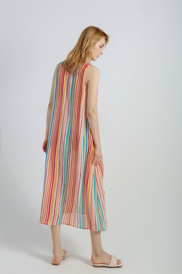 Women's Casual Chiffon Summer Dress Paux Neck Plaid Long Dress