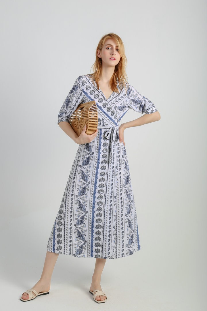 Women's Casual Chiffon Summer Dress V Neck Printed Long Dress