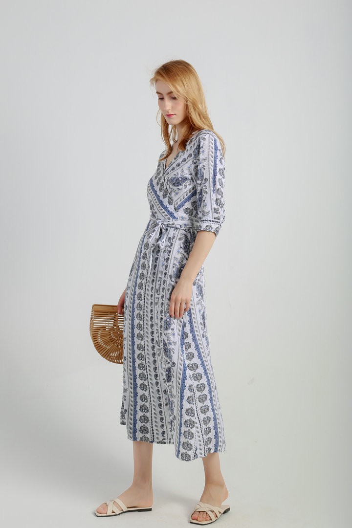 Women's Casual Chiffon Summer Dress V Neck Printed Long Dress