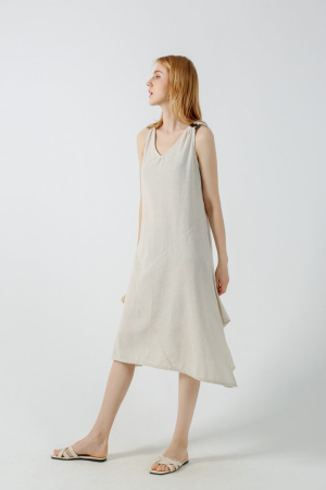 Women's Casual Cotton Summer Dress V Neck sleeveless Dress