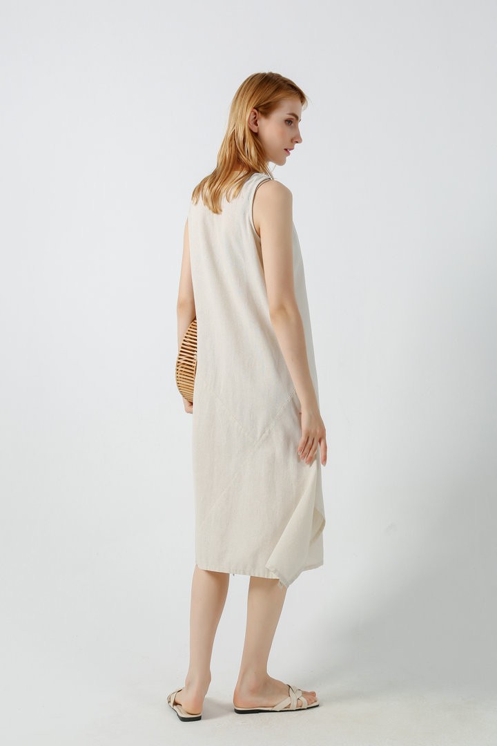 Women's Casual Cotton Summer Dress V Neck sleeveless Dress