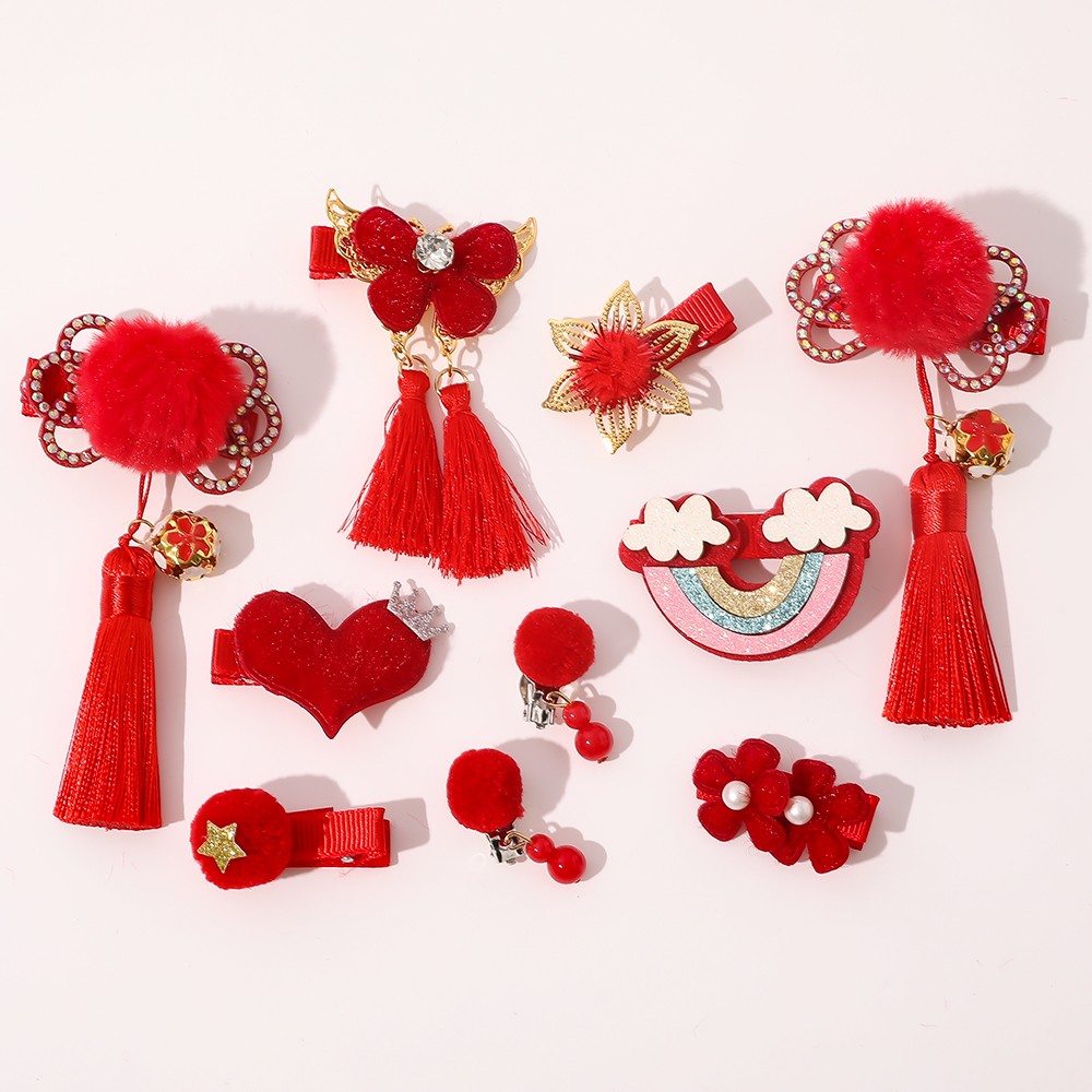 China Classic Hairpin Chinese New Year Hairpin Children's Hair Red Hairgrip Clips