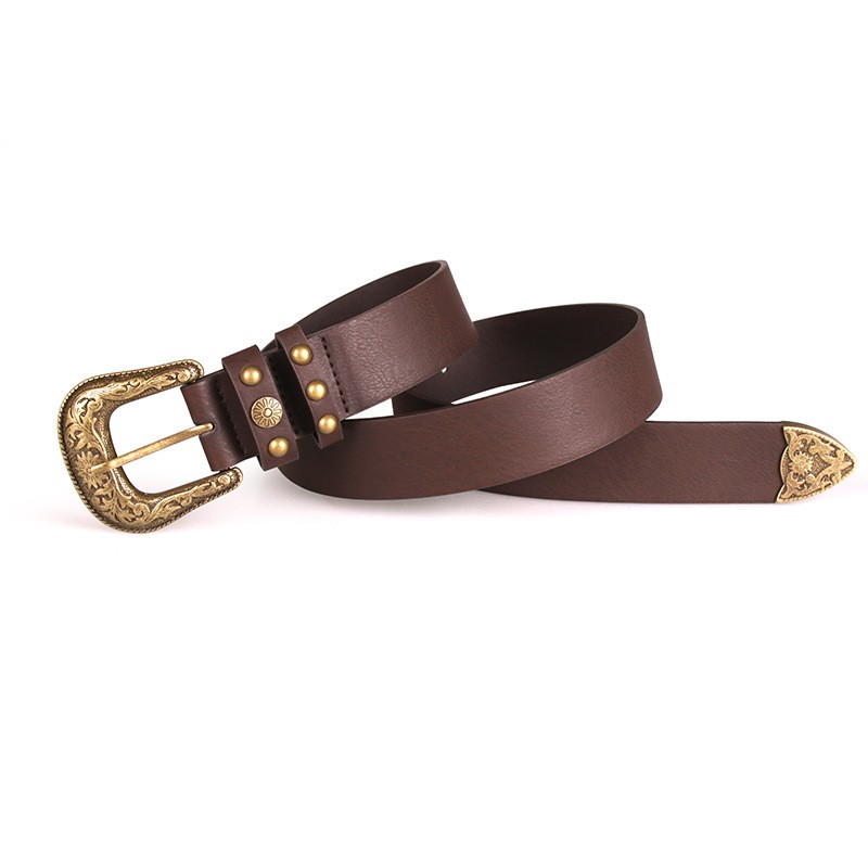 Female Fashion Round Buckle Waist Metal Buckle Casual PU Leather Belt 