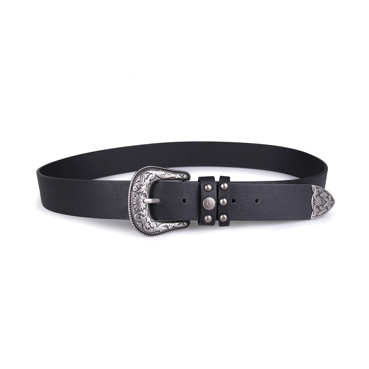 Female Fashion Round Buckle Waist Metal Buckle Casual PU Leather Belt 