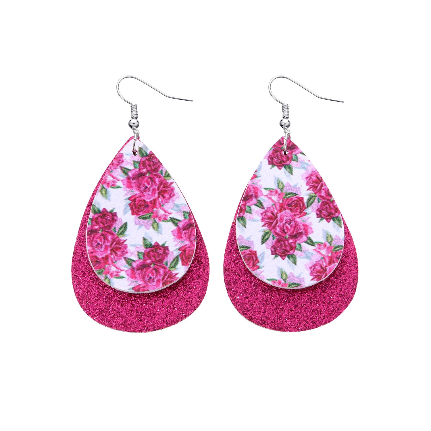 Glitter PU Leather drop Earrings for Women Dangle Earring Girl 