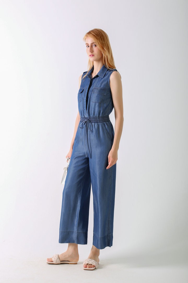 Women's Casual Summer Jumpsuit Sleeveless Denim Jumpsuit