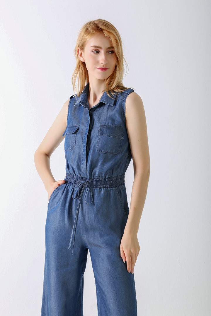 Women's Casual Summer Jumpsuit Sleeveless Denim Jumpsuit