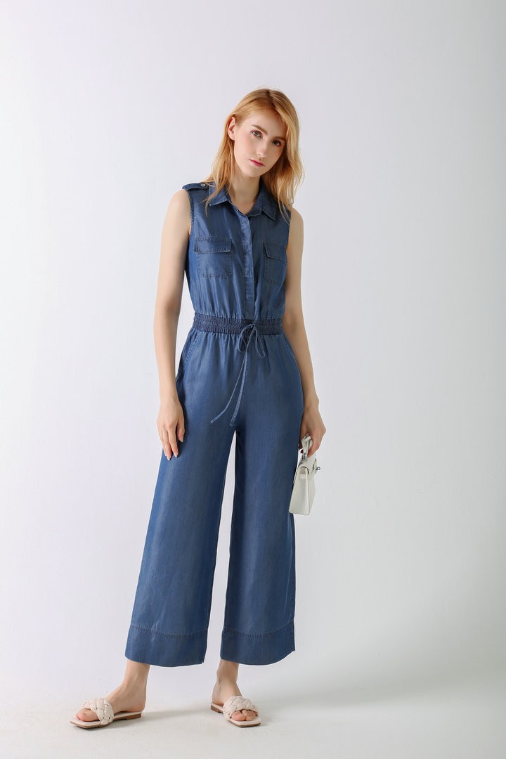 Women's Casual Summer Jumpsuit Sleeveless Denim Jumpsuit