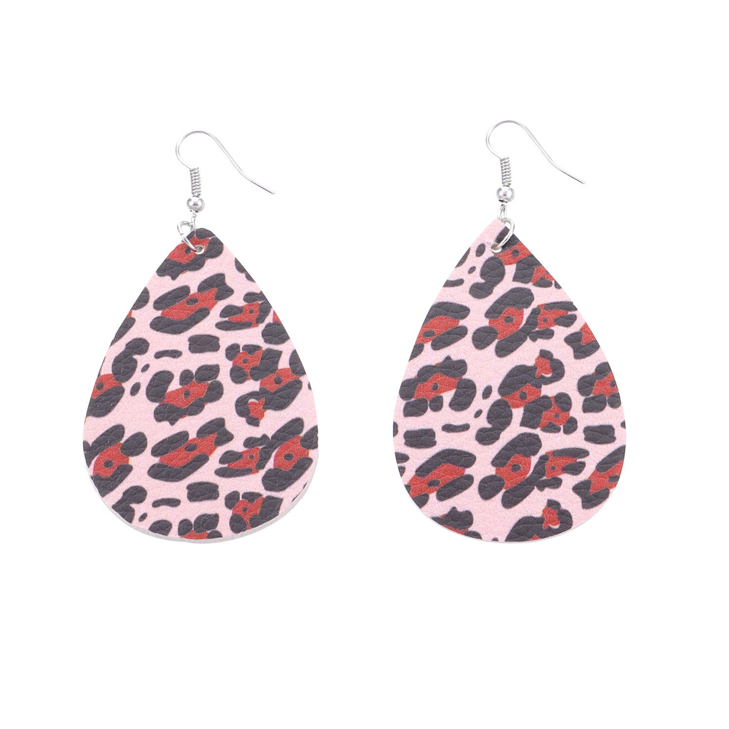 Leopard Print Teardrop Leather Dangle Drop Earrings for Women