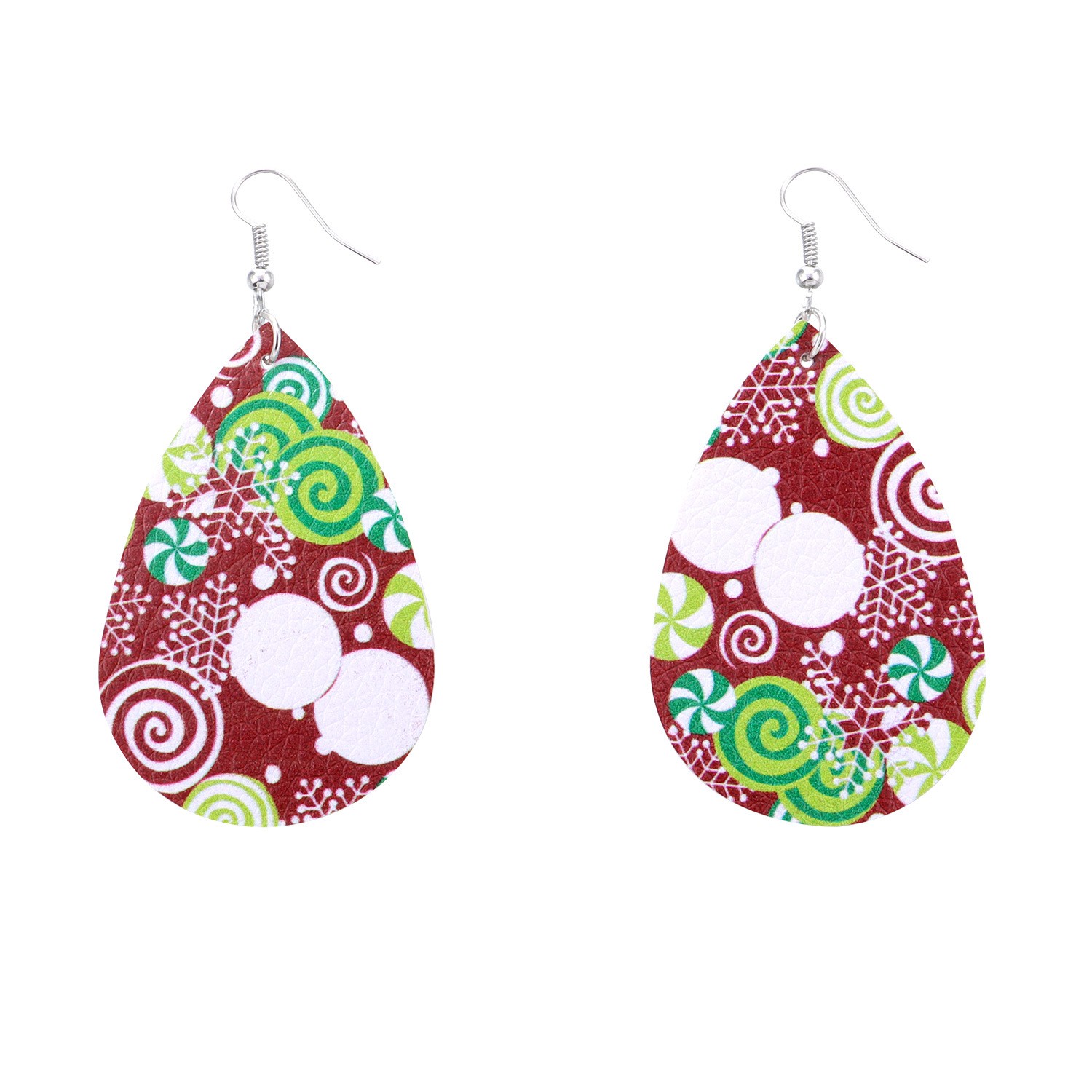 PU Leather Sunflower Floral Print Teardrop Earrings Daisy Flower Leather