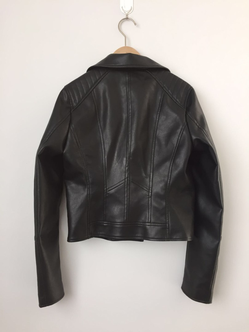 Women's PU jacket long sleeve faux leather crop biker jacket girl's outerwear