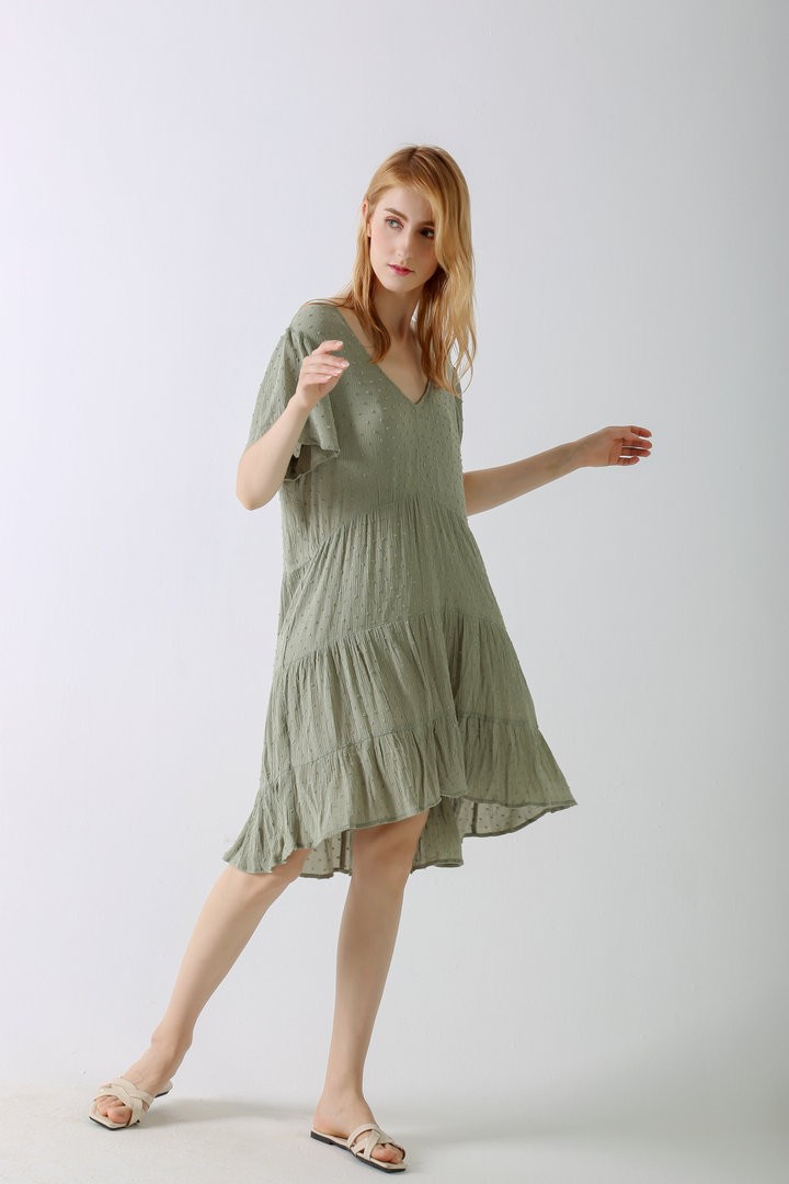 Women's Casual Cotton Summer Dress V Neck  Short Dress