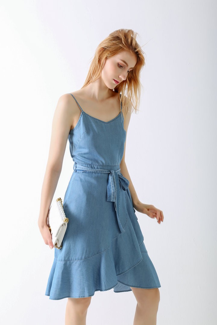 Women's Casual Denim Summer Dress Short Slip  Dress