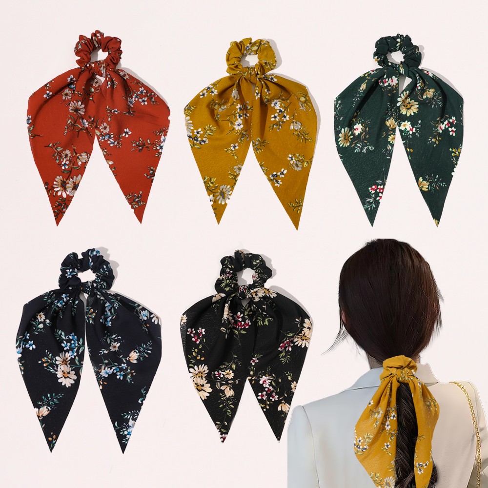  New Fashion Silk Wispy floral Bow Hair Scrunchies Women Hair