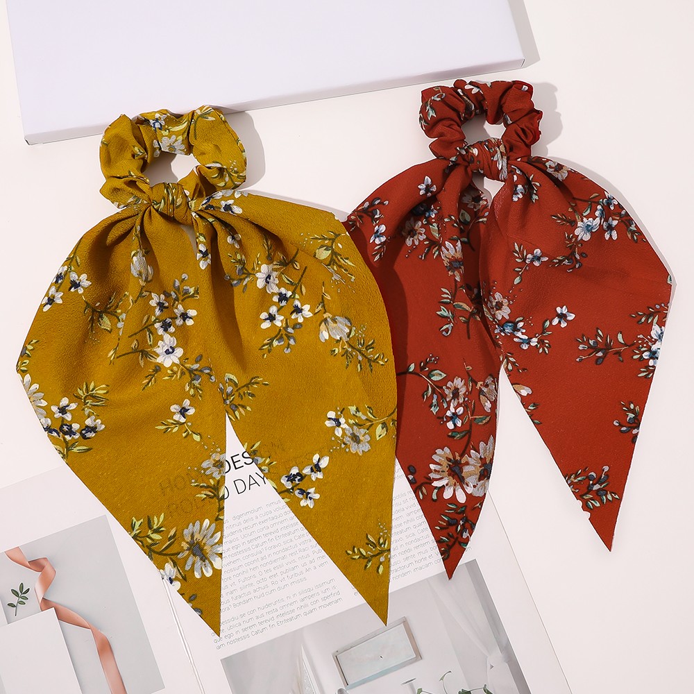  New Fashion Silk Wispy floral Bow Hair Scrunchies Women Hair